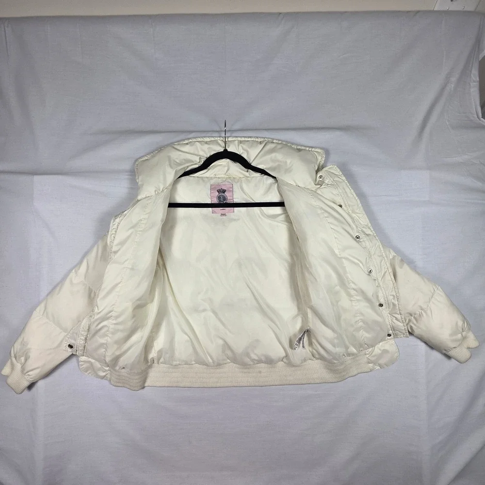Juicy Couture Puffer Jacket Womens Medium Down Fill Cream Y2K Winter Coat‎ 2000s